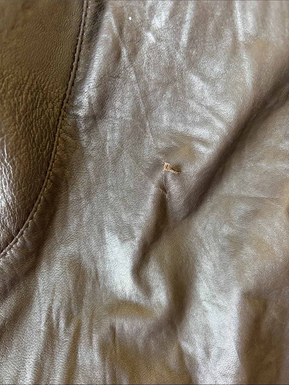 Vintage Women's Brown 100%Leather Jacket with Fur Trim, satin lining